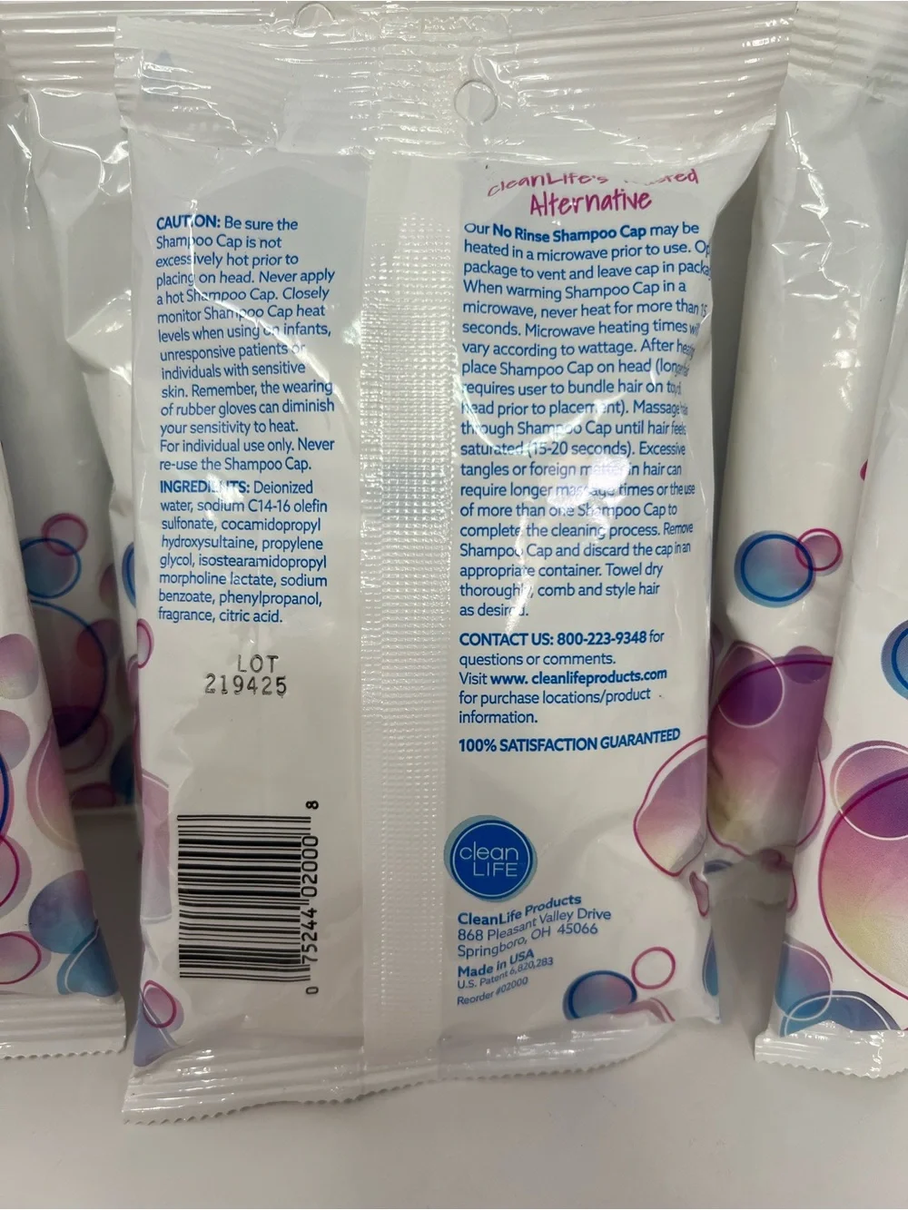 No Rinse Shampoo Cap Six Packages New Sealed In Packet Clean Life